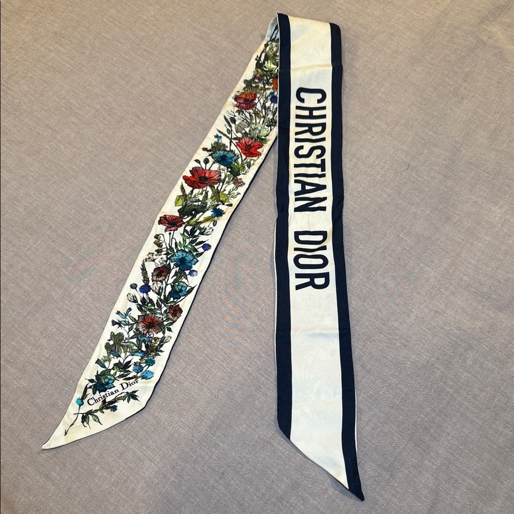 Christian Dior Floral Silk Twilly Scarf